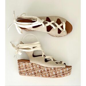 NWOB See by Chloé Raffia Open Toe Lace Up Platform Sandals, Sz 9.5/40. $325